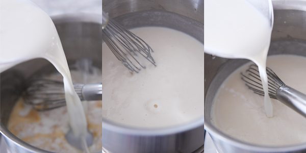 Use leche para espesar la masa paso a paso.