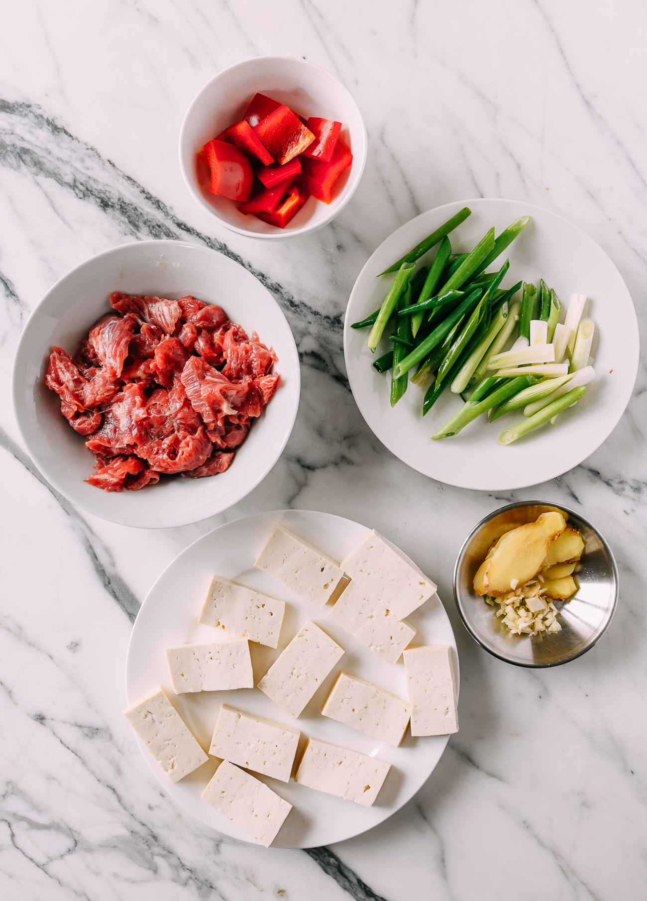 Ingredientes para el tofu de res con jengibre