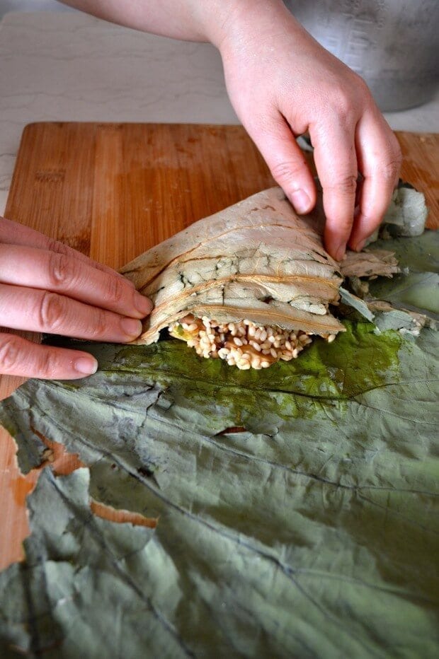Dim Sum Sticky Rice Lotus Leaf Wraps (Lo Mai Gai), de thewoksoflife.com