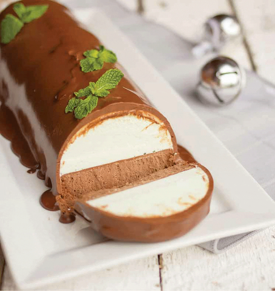 Cheesecake de menta y chocolate Bûche de Noël Receta